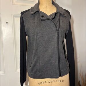 RL Polo Women’s Two-Tone Knit Moto Jacket‎ Zip Front Charcoal & Black Medium